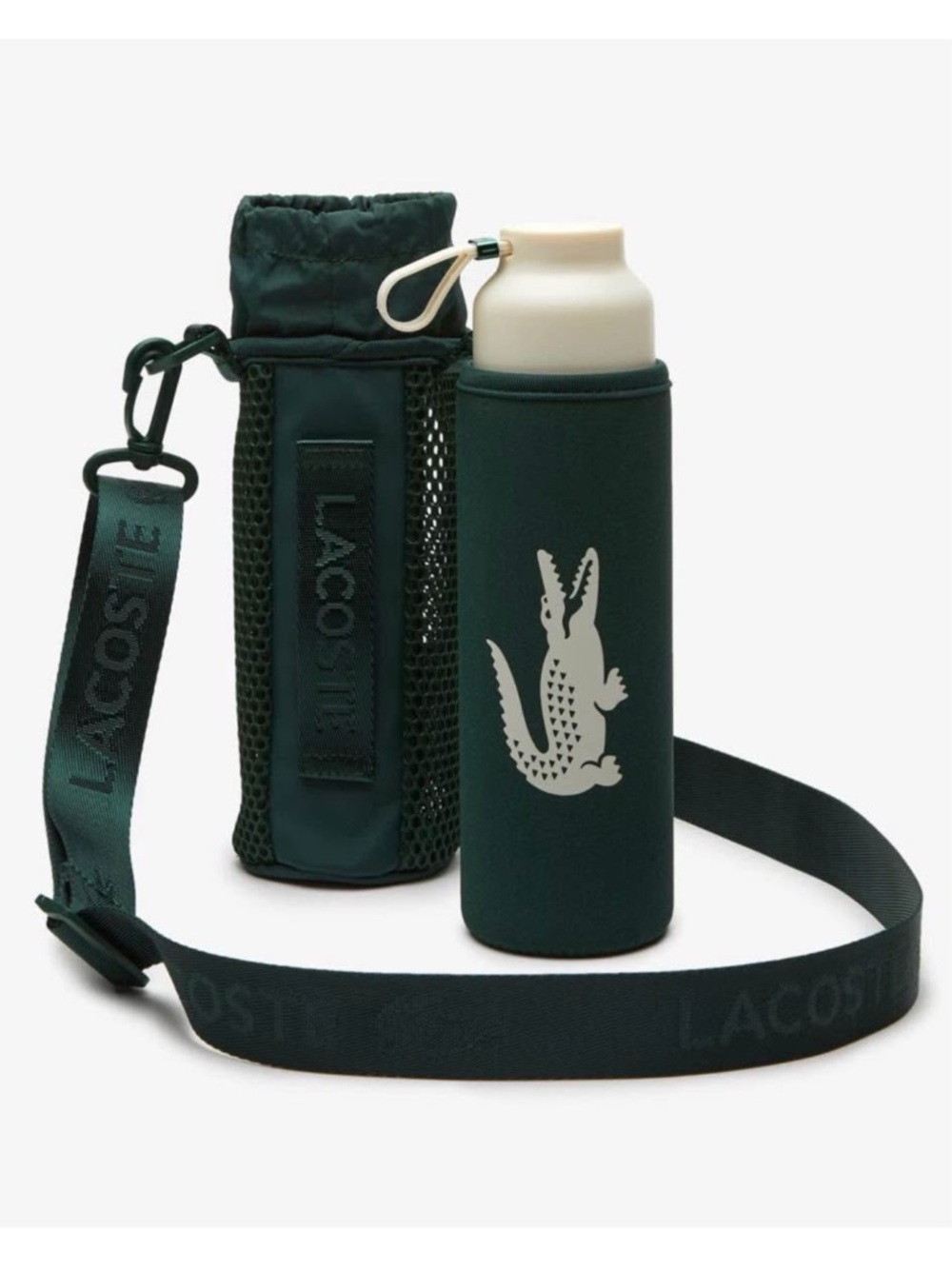 Lacoste Green Bottle Sleeve with White Cap and Strap